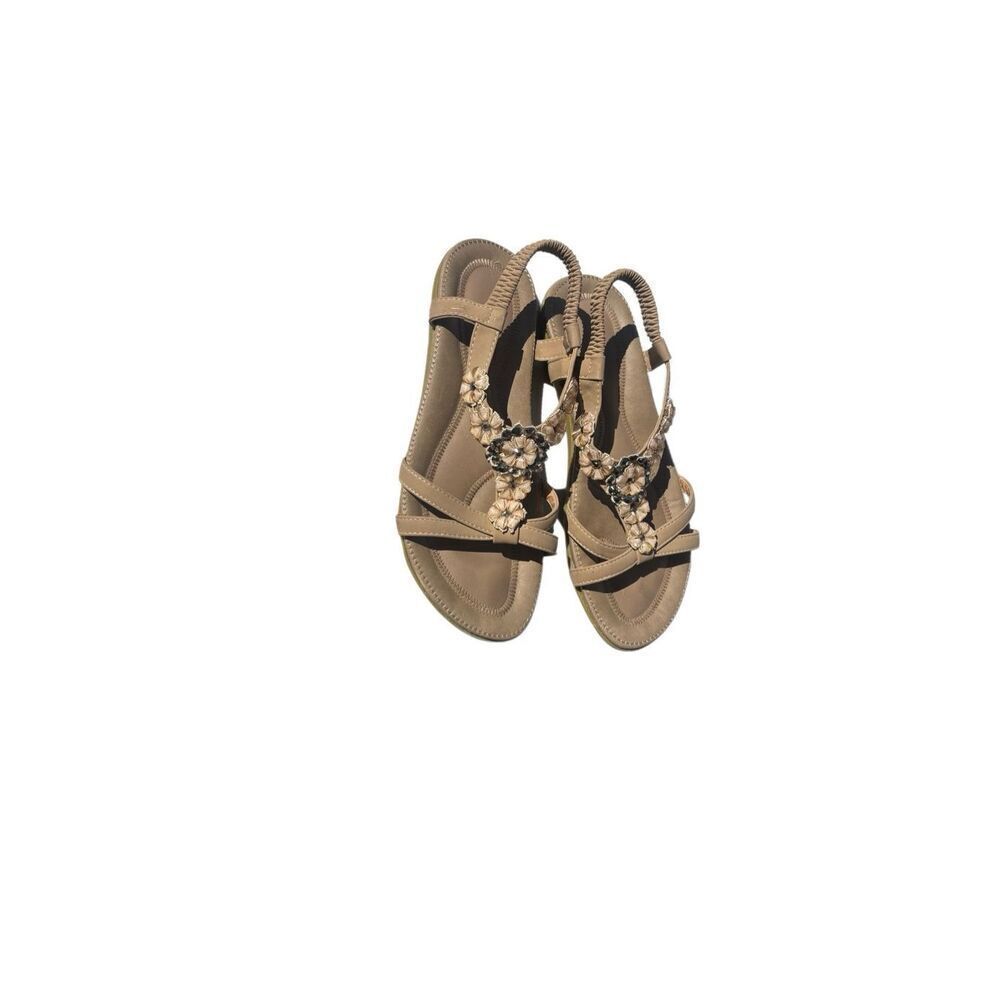 Italian Shoemakers Tan Floral Embellished Sandals Size 11
